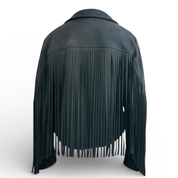 Black Faux Suede Cropped Fringe Jacket Western Boho Festival Women’s Medium - Picture 4 of 8